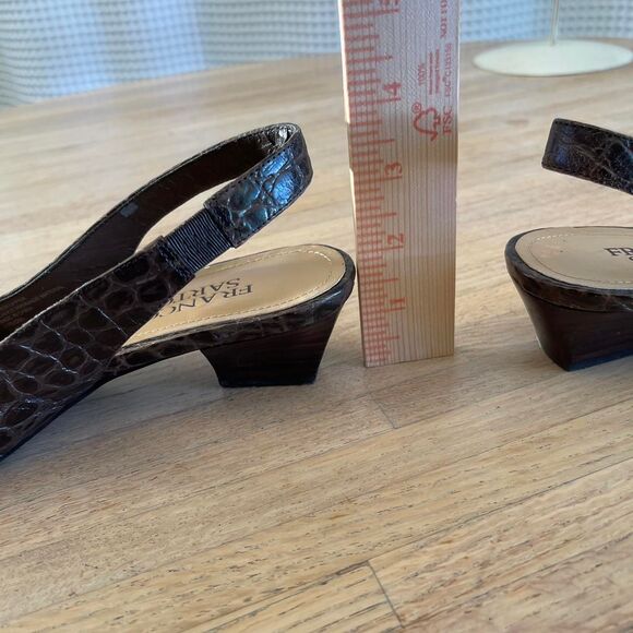 Vintage Y2K Franco Sarto Slingback Heels Brown Buckle Kitten Block Shoes 7.5M - Picture 7 of 8